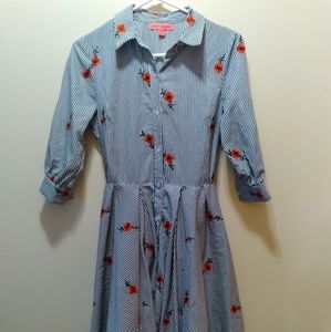 Betsey Johnson Striped Vintage-Style Floral Button Down Dress